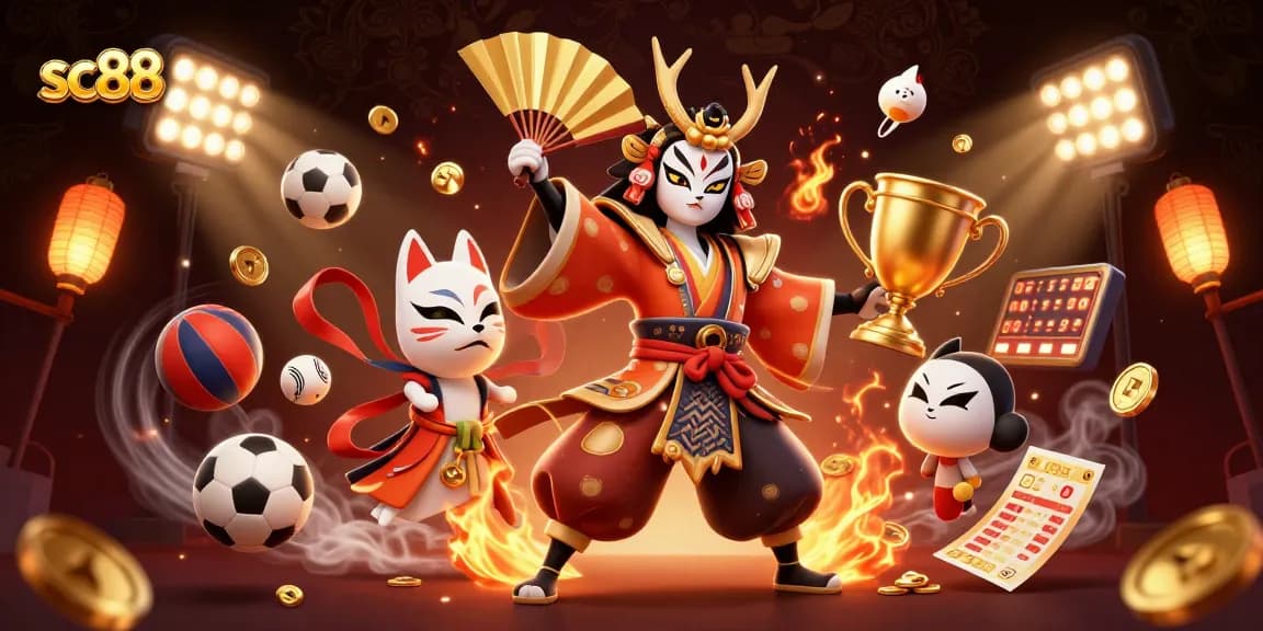 Engage in thrilling action at sc88, featuring vibrant kabuki warriors and dynamic sports elements.