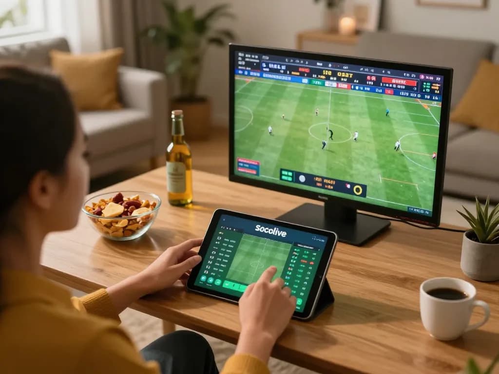 Socolive user placing live sports bets while enjoying a football match at home.