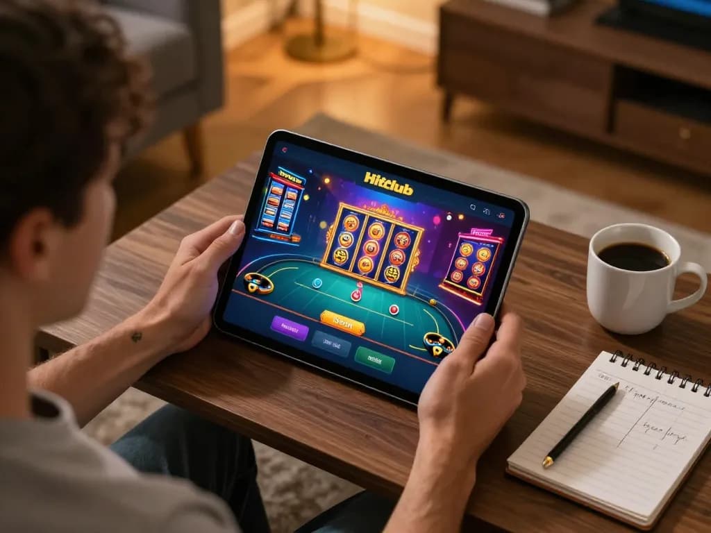 Hitclub player engaged in dynamic online gaming, enjoying immersive experience on tablet