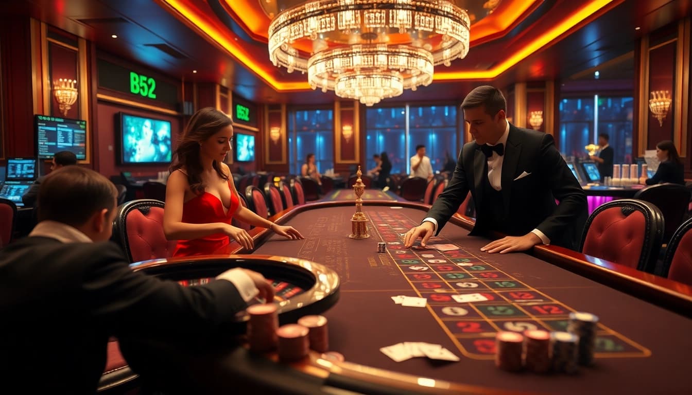Experience thrilling gameplay at B52Club with vibrant roulette and blackjack tables.