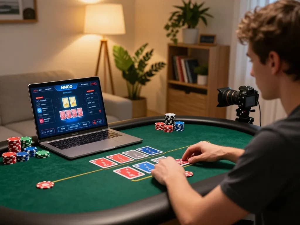 Engaging online poker gameplay on MMOO platform with player focused on winning strategy