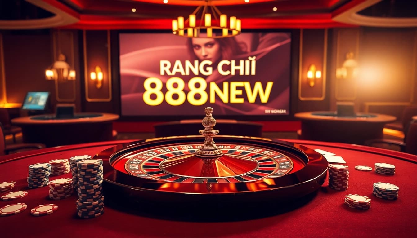 Engaging roulette scene at TRANG CHỦ 888NEW with poker chips and cards.