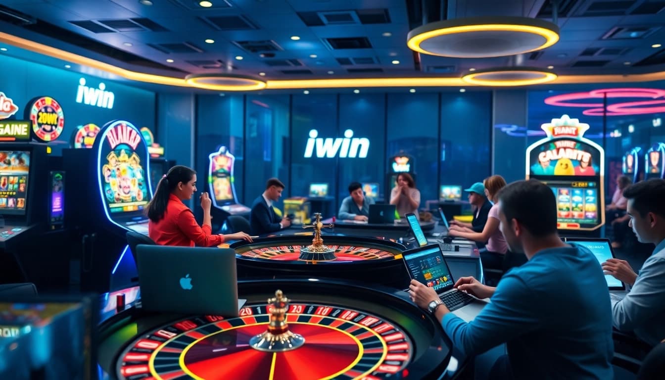 Explore iwin's dynamic online gaming atmosphere featuring diverse players engaging in thrilling casino games.