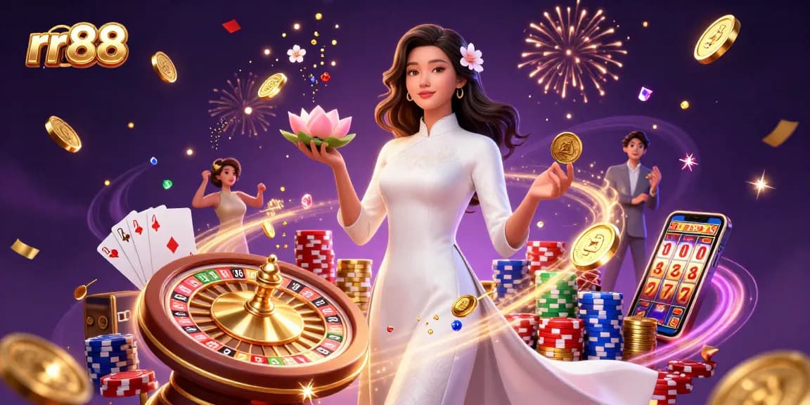 Experience thrilling gameplay at rr88 with our immersive casino illustration, featuring engaging characters and vibrant elements.