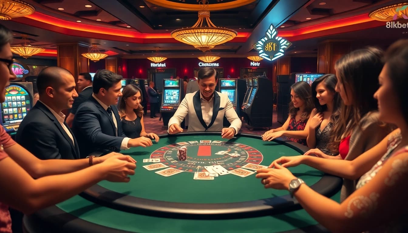 Experience the excitement of 8kbet with players engaging at a thrilling casino table.