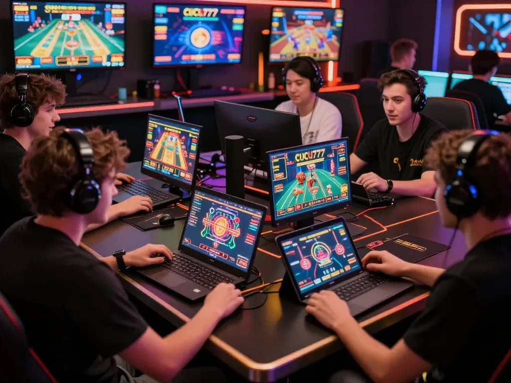 Cucu777 players engaged in exciting online gambling with multiple gaming screens