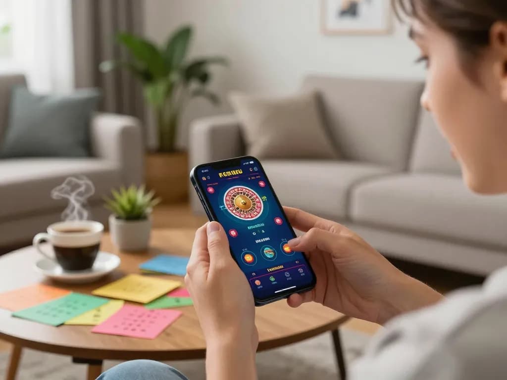 Engaging in online casino gameplay with okwin com app on smartphone, showcasing strategy and excitement