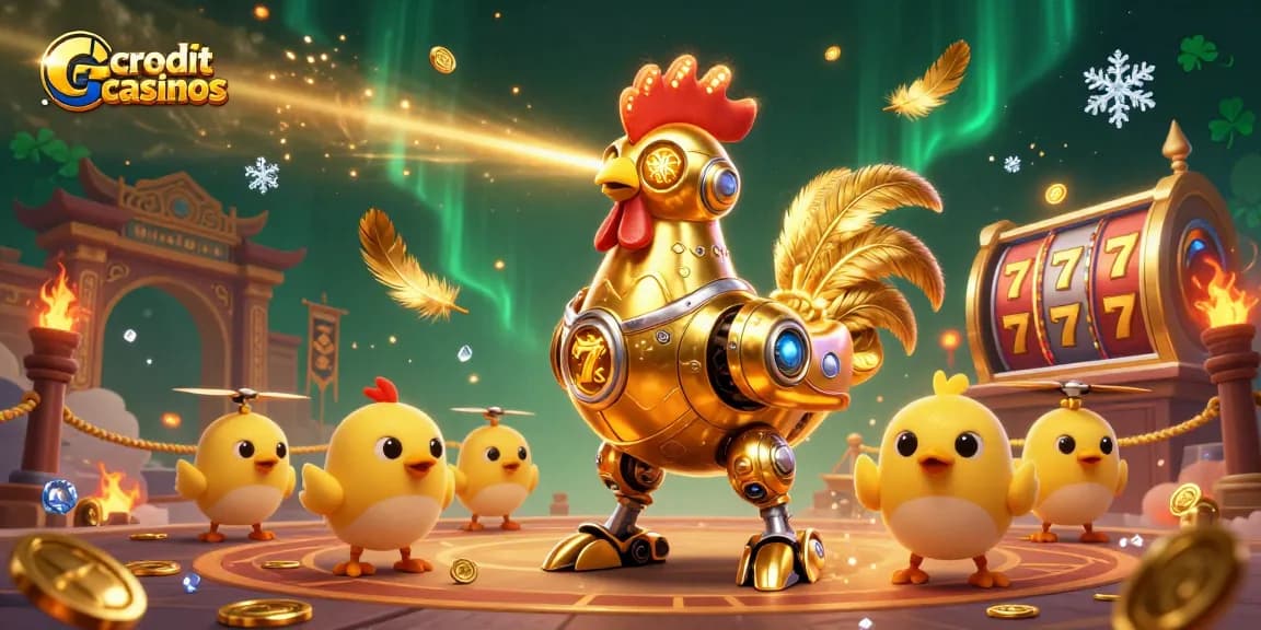 Engage in thrilling gameplay at credit card casinos featuring golden rooster robots and dynamic betting environments.