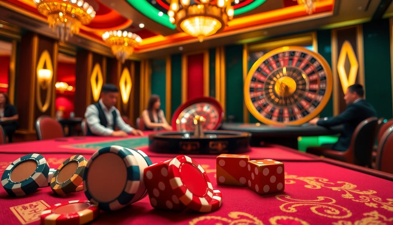 Exciting Luckywin tài xỉu game action at a luxurious casino table