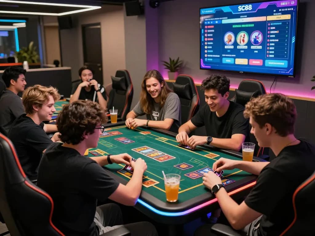 Friends enjoying a gaming session at SC88, showcasing the vibrant atmosphere and engaging gameplay.