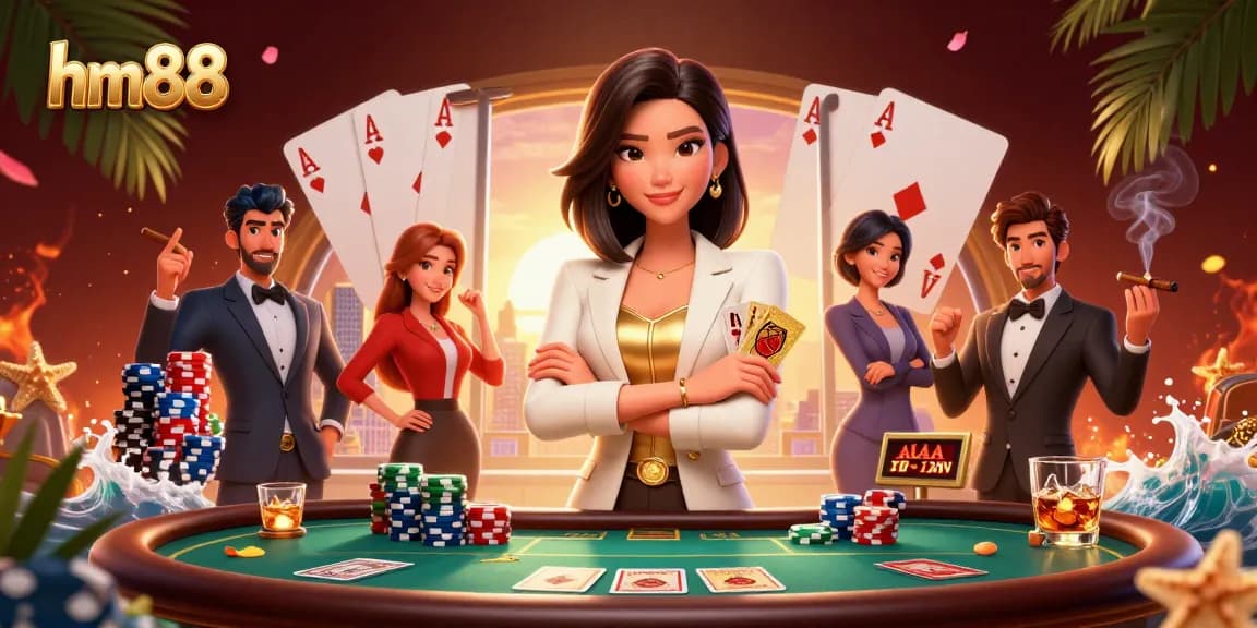 Join the exciting world of hm88 with a glamorous poker scene showcasing elegant gameplay and stunning visuals.
