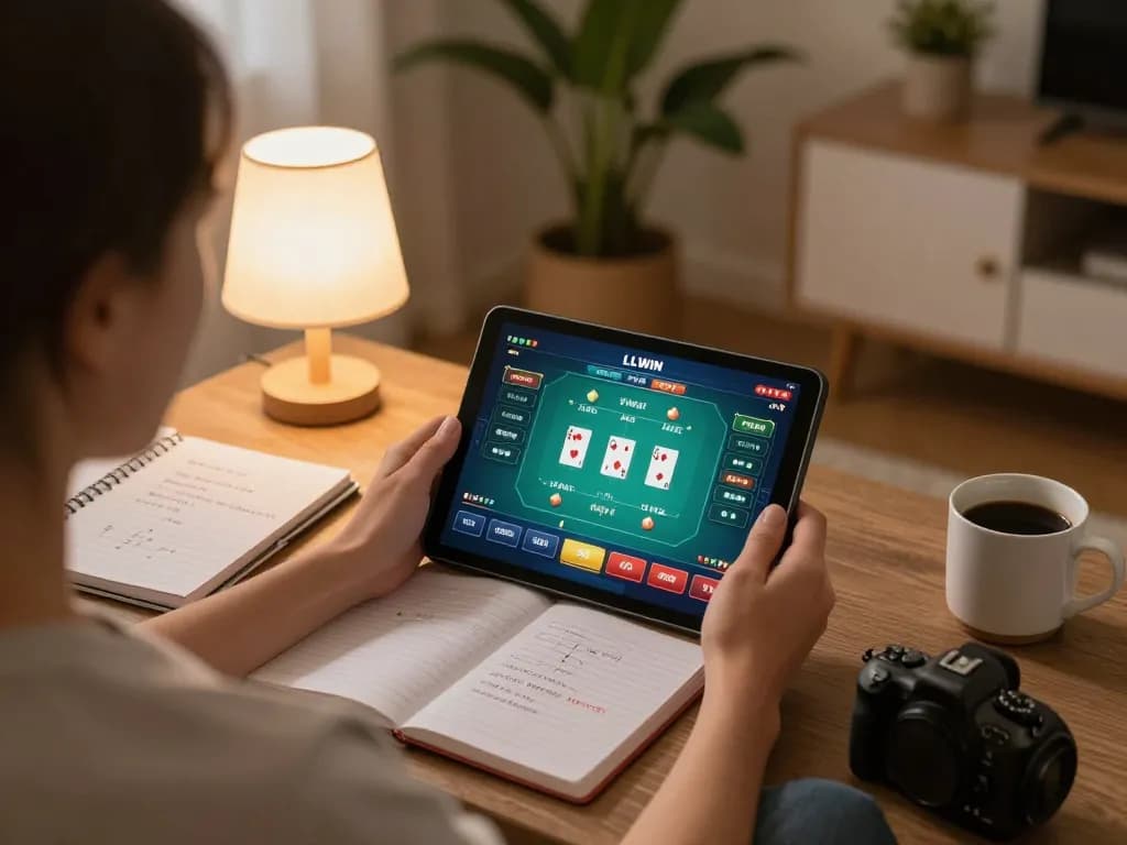 Gamers enjoying online poker at LLWIN casino in a cozy home setup
