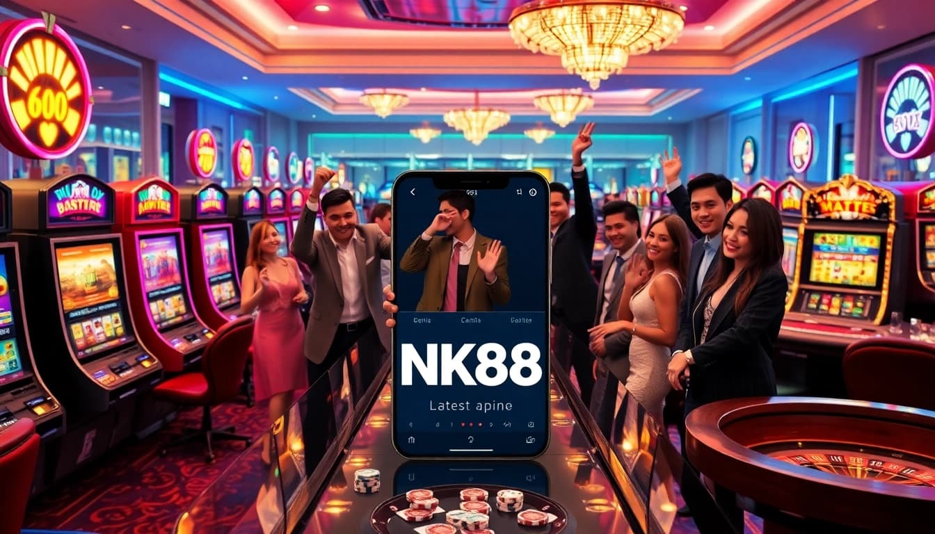 Players celebrating wins at the NK88 casino, showcasing the exciting atmosphere of online gambling.