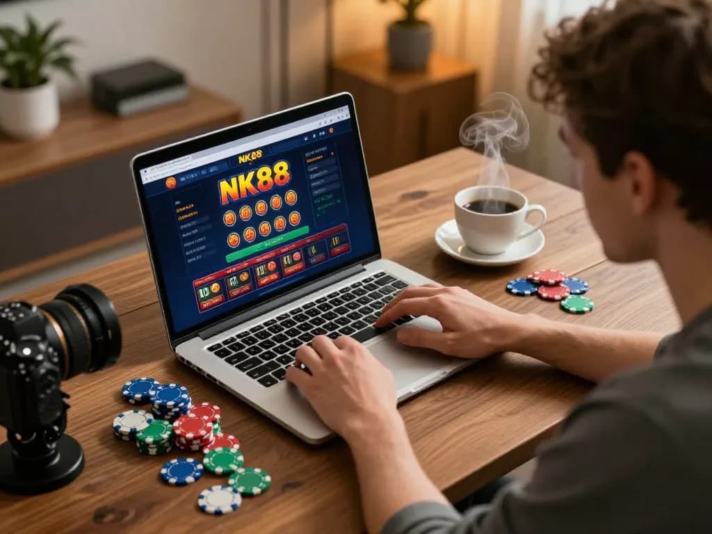 Engaging with NK88 online casino while focusing on winning strategies and gameplay.