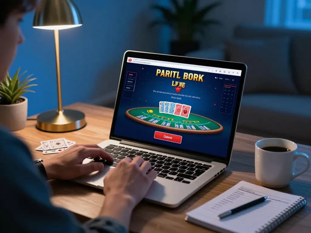 Nohu90 online gaming setup with live dealer blackjack action on laptop, cozy home atmosphere.