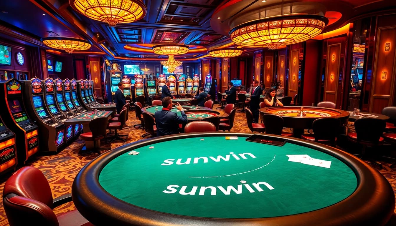 Experience the excitement of sunwin gaming at a luxury casino with vibrant tables and professional dealers.