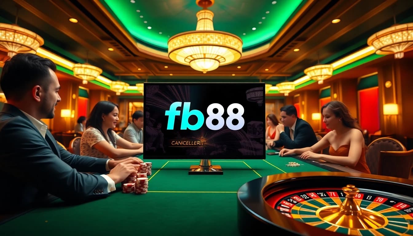 Engaging players with fb88 đăng nhập at a luxurious casino table, showcasing excitement and colorful gaming elements.