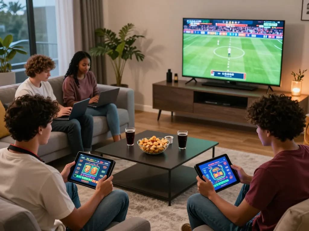 Friends enjoying gaming at home while using the 23win platform for an exciting experience.