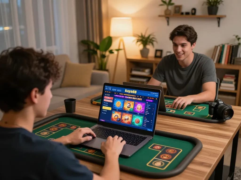 Kaya88 player immersed in online gaming, engaging with exciting bonuses on the casino app.