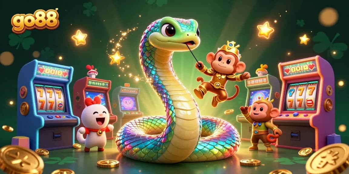 Win big at go88 with a colorful 3D casino illustration featuring games like slots and dynamic characters.