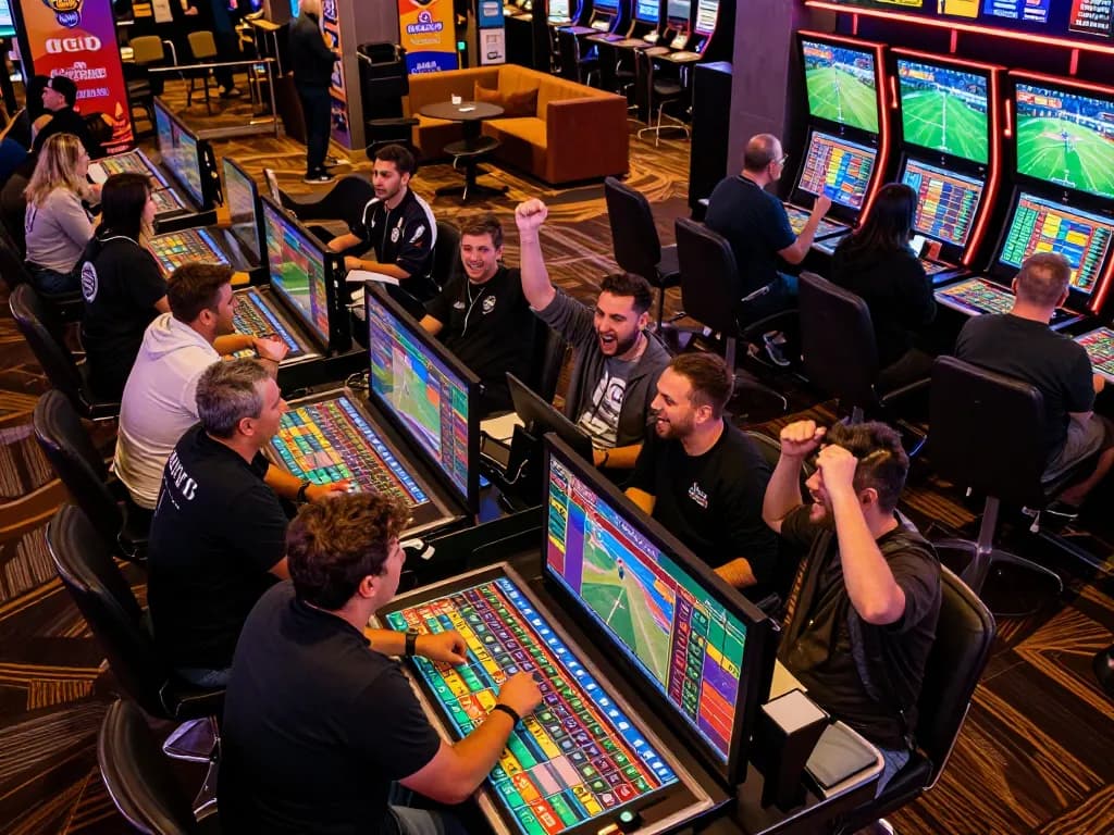 Betting excitement at F168 sportsbook with enthusiastic players engaging in live sports events.