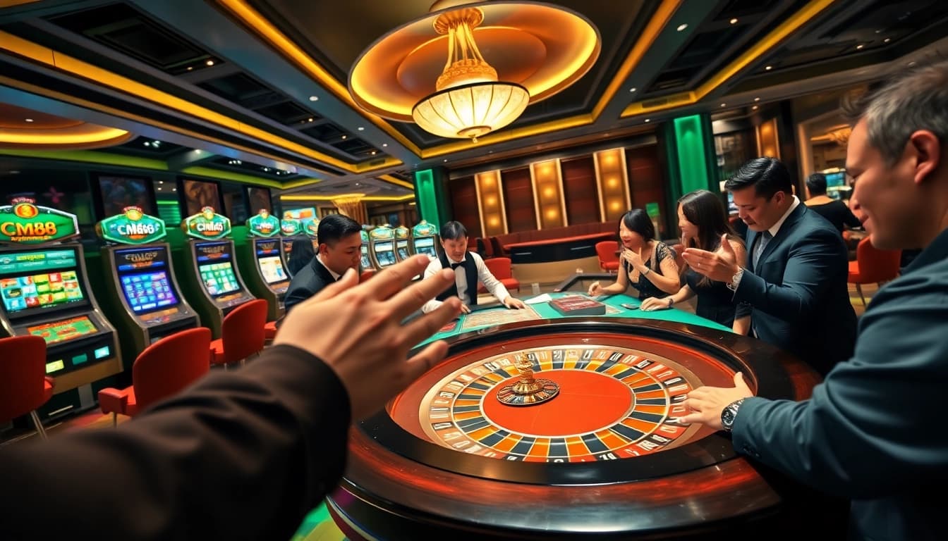 Players enjoying a thrilling game at the CM88 casino table, immersed in excitement.