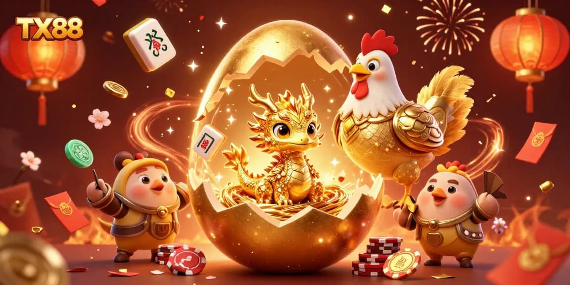 Join the TX88 quest for golden gambling treasures with a baby dragon and poker chips!