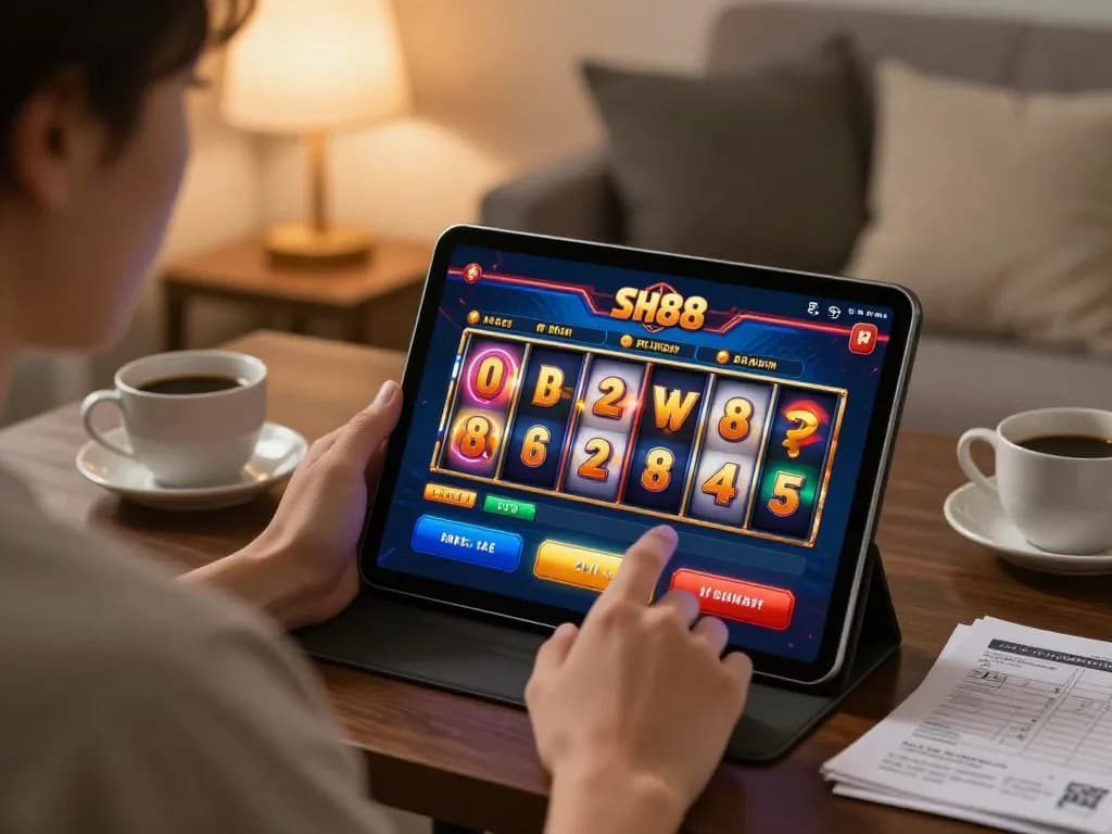 Player spinning the slot88 reels during an online gaming session in a cozy home setting.