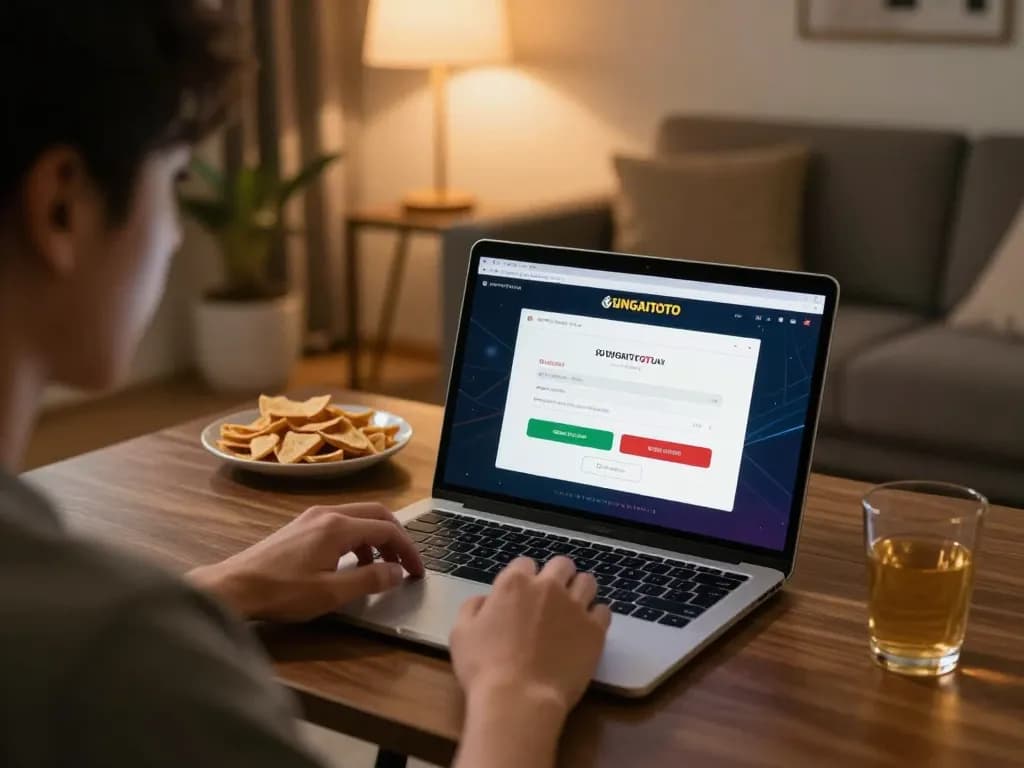 SUNGAITOTO login displayed on laptop screen while enjoying a cozy home gaming experience.
