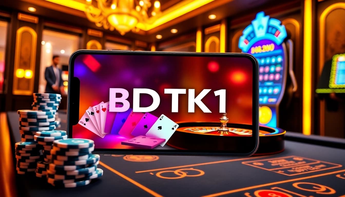 Betting on BDTK1 with vibrant poker chips and cards in an elegant casino atmosphere.