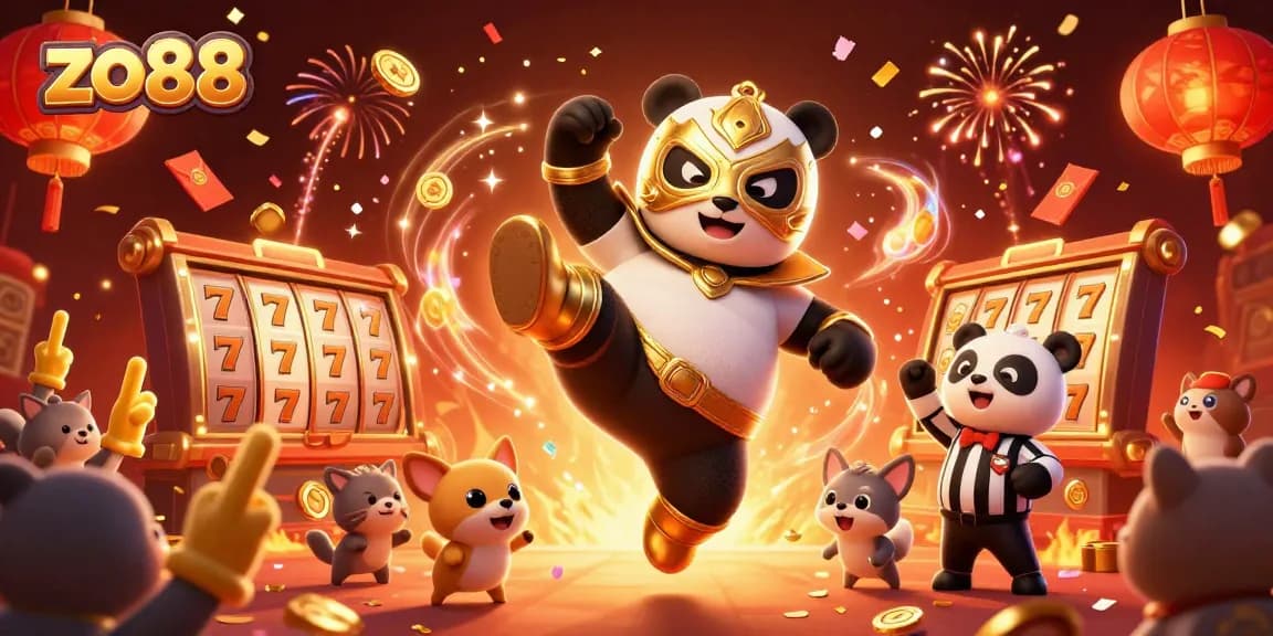 Experience excitement at zo88 with a panda wrestler and a vibrant casino atmosphere!