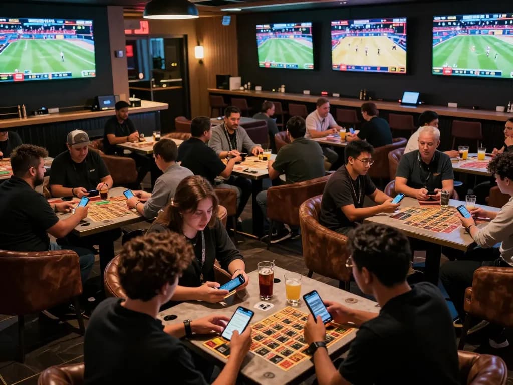 Sports fans engaging in lively betting activity at MM88 lounge with excitement visible