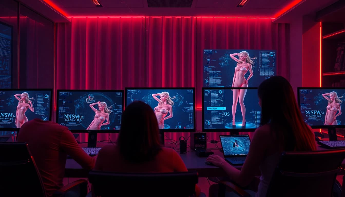 Engaging users interacting with nsfw ai platforms in an inviting digital workspace.
