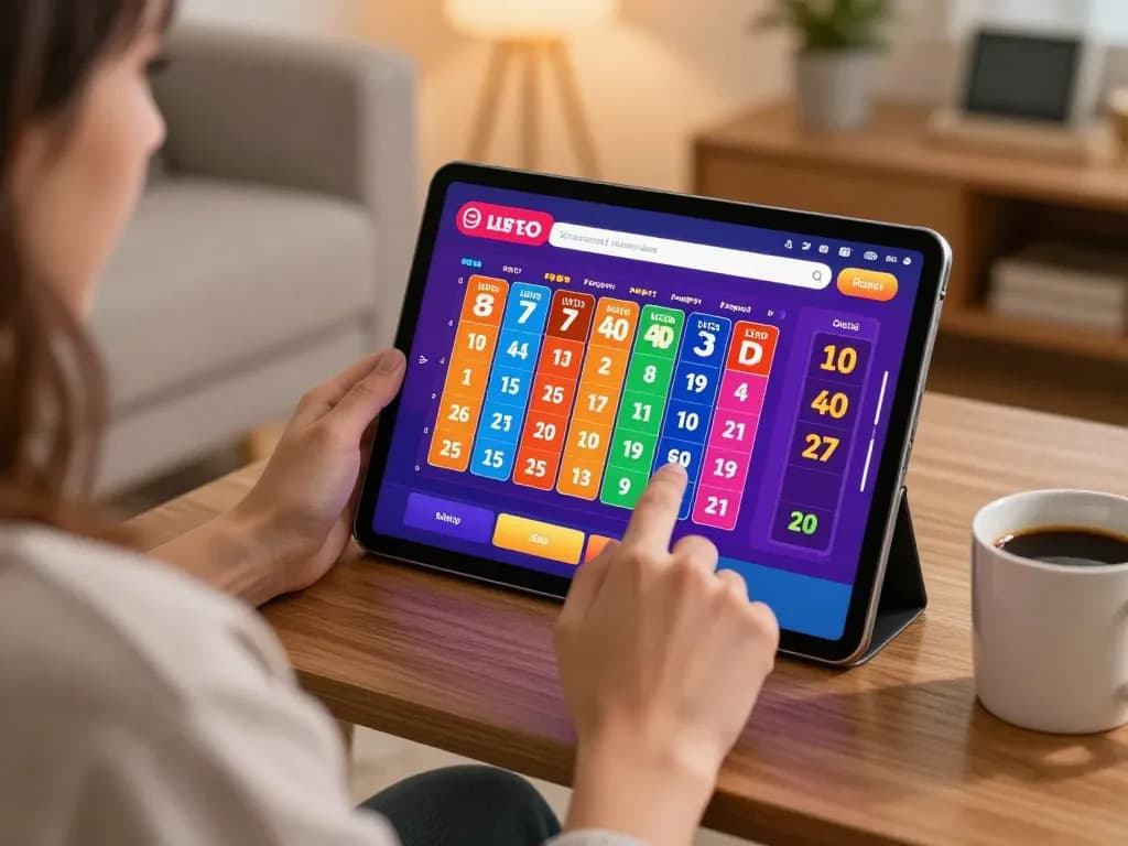 Checking 9 Lotto 4D live results on a tablet in a cozy home setting