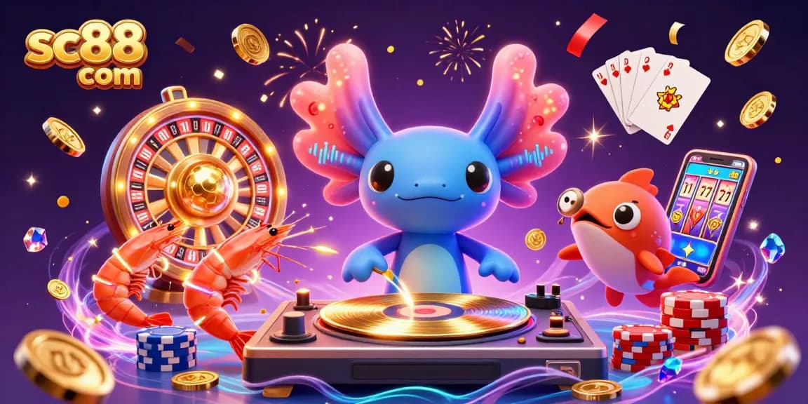 Experience the excitement of sc88 com with a vibrant 3D scene featuring casino characters and elements.