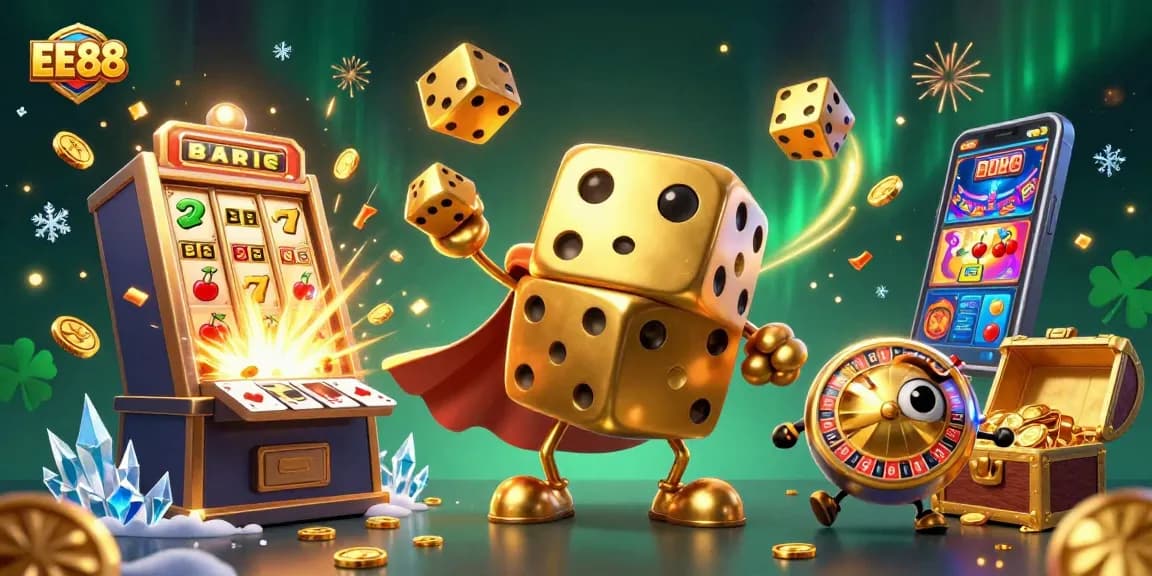 Experience thrilling gameplay at EE88 with vibrant dice, lively slot machines, and casino excitement!