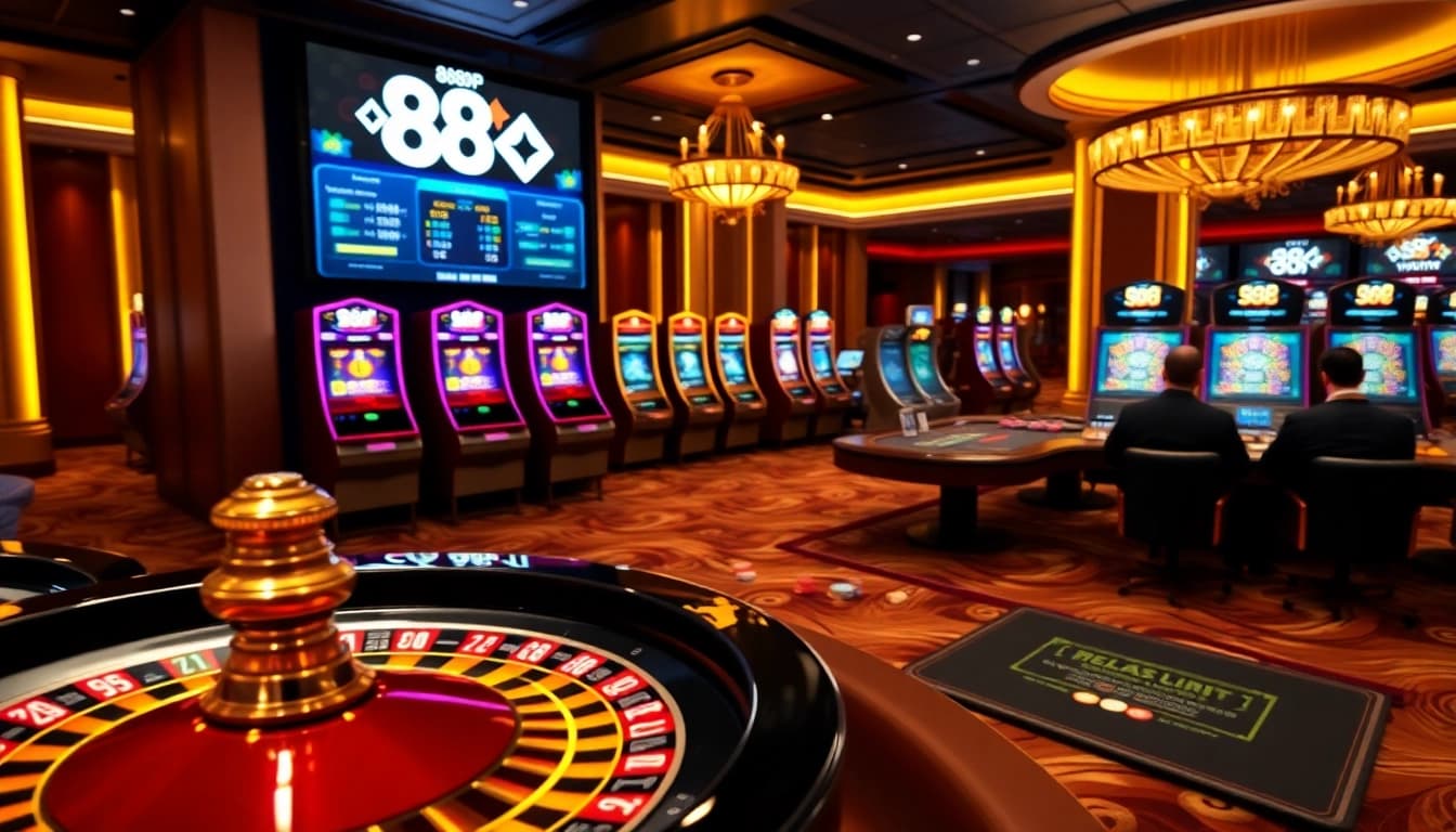 Engaging 888P online casino vibe with vibrant slot machines and poker action.