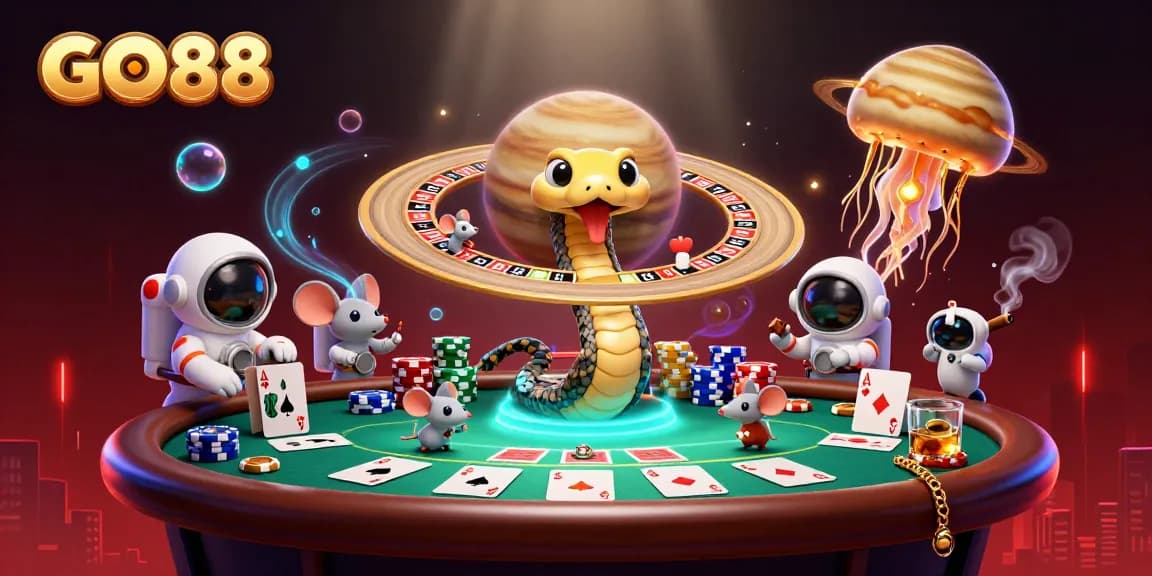 Experience thrilling gameplay at GO88 with astronauts betting on Saturn's rings in this cosmic casino.