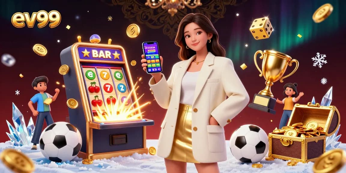 Experience exciting gameplay at ev99 with a dynamic illustration showing sports betting and gaming action.