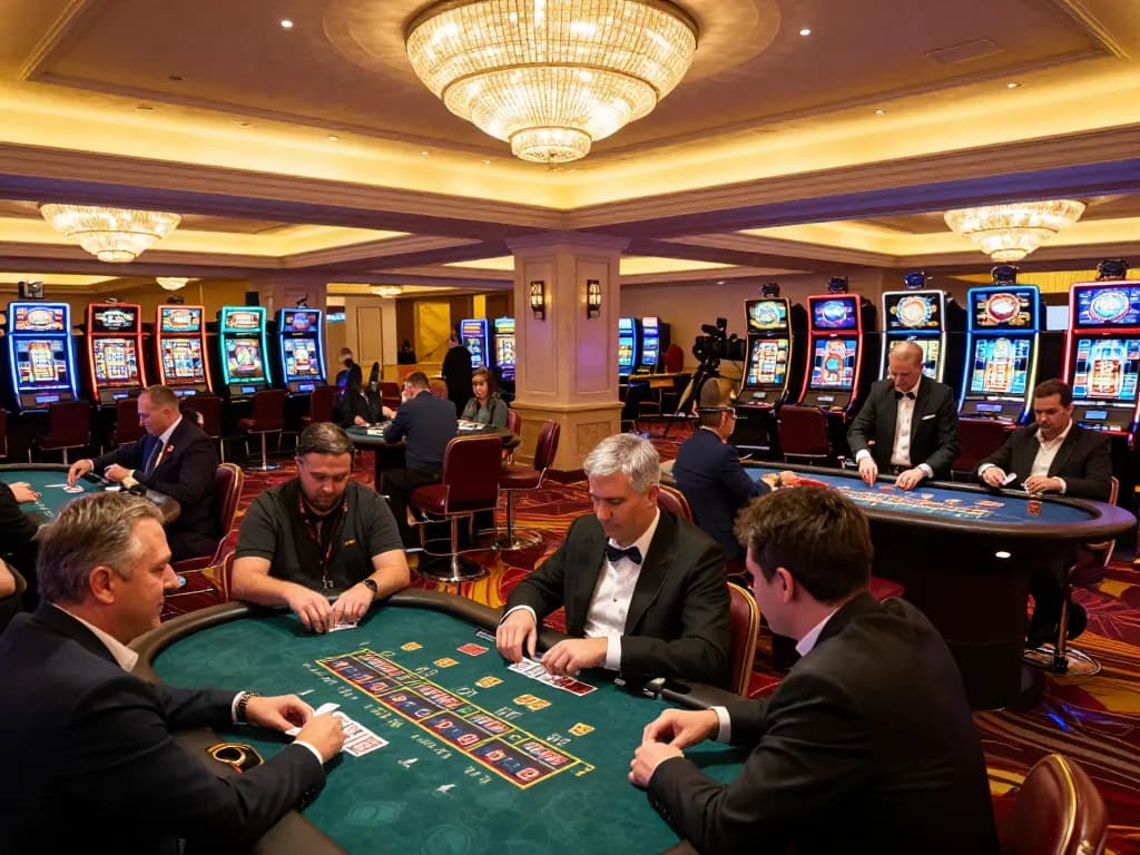 Players strategizing game moves at a vibrant casino venue, showcasing excitement at https://tt88n0hu.com/.