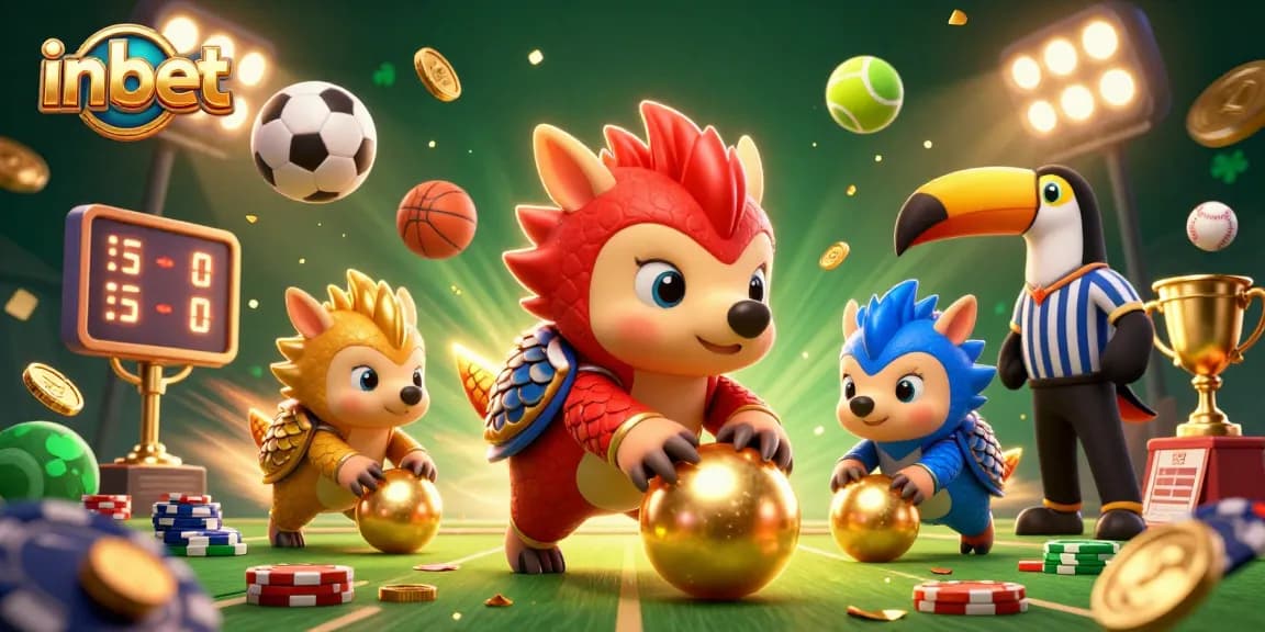 Experience thrilling gaming action with inbet's vibrant 3D illustration of pangolins in a dynamic gambling scene.