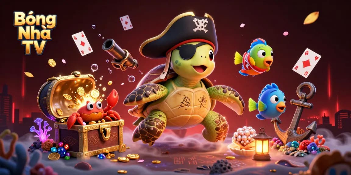 Bóng Nhựa TV showcases an exhilarating underwater adventure with a pirate turtle and treasures, embodying dynamic gambling action.
