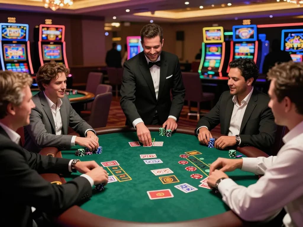 Engaging players at a blackjack table experiencing the thrill of gaming at https://da88at.com/ while enjoying the casino atmosphere