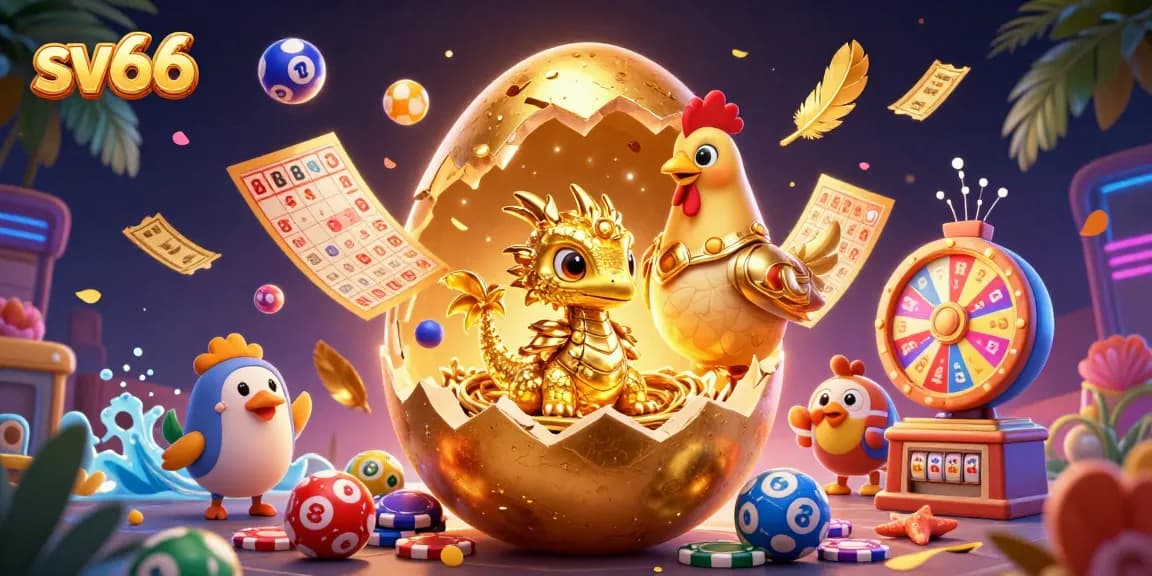 Explore the exciting sv66 gaming world with dynamic colorful elements, featuring a golden dragon and poker chips