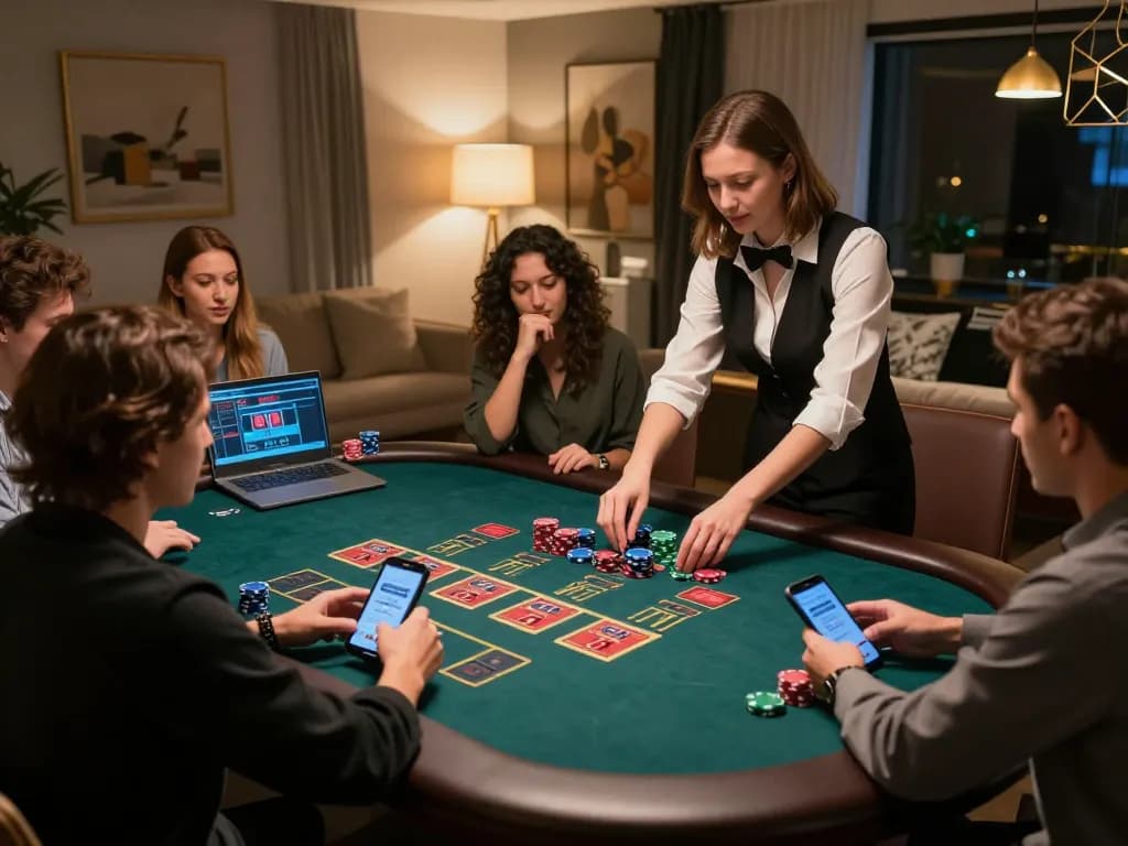 Experience thrilling gameplay with sky88 as players enjoy live dealer blackjack in a stylish home setting.