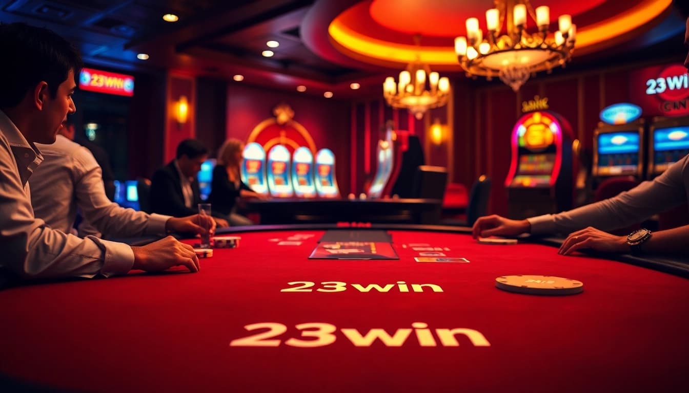 Experience the excitement of the 23win casino with high-stakes poker action and vibrant gaming elements.