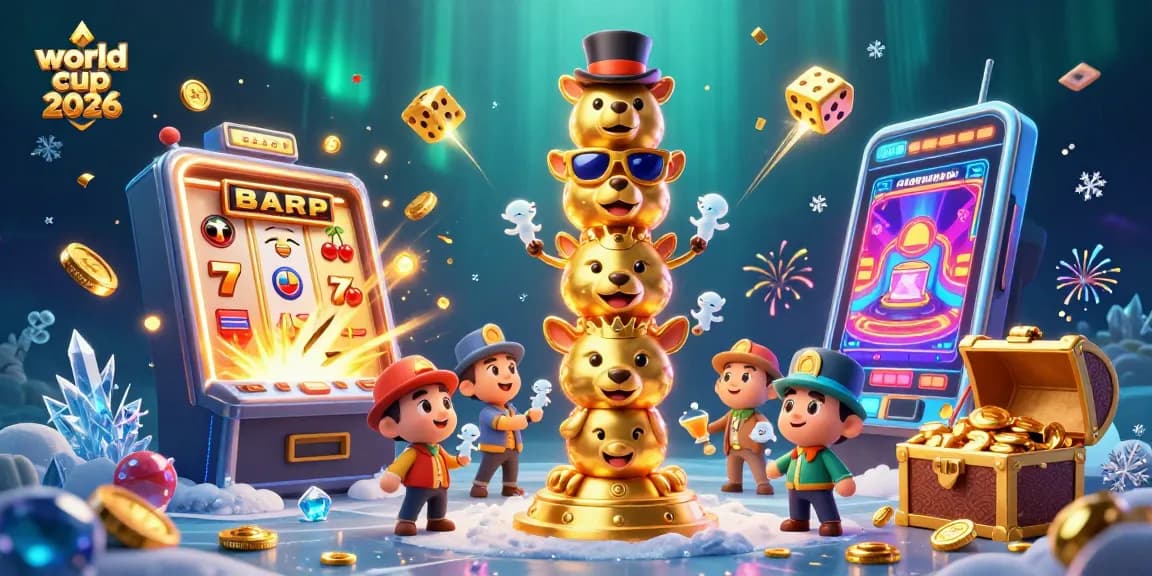 Engage in world cup 2026-themed casino fun with colorful slot machines exploding with coins.