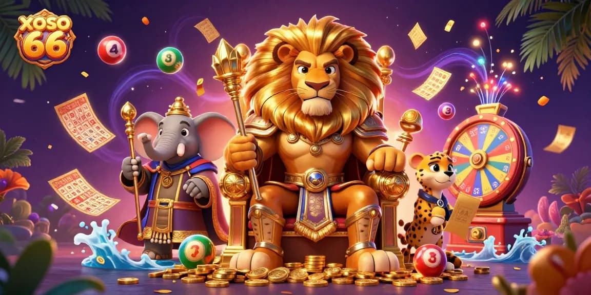 Experience the excitement of xoso 66 with animated lottery balls and vibrant game elements in this engaging artwork.