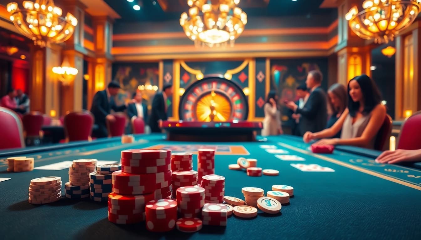 Experience the excitement of uu88 casino with vibrant gambling tables and lively players.