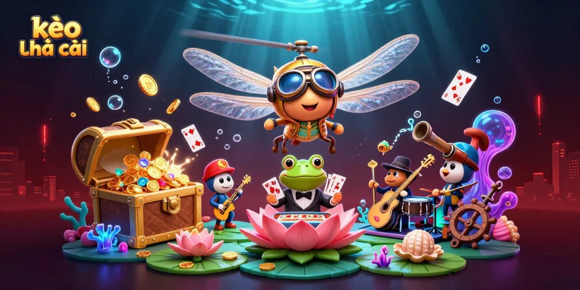 Engage in thrilling kèo nhà cái action with dynamic 3D casino characters amidst vibrant underwater motifs.